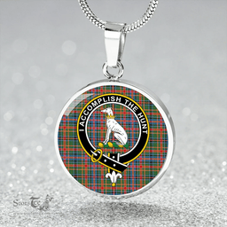 Scottish Hunter Old #2 (Michael Old #2) Modern Clan Tartan Circle Necklace - Crest Classic Scottish Plaid Tartan Plaid