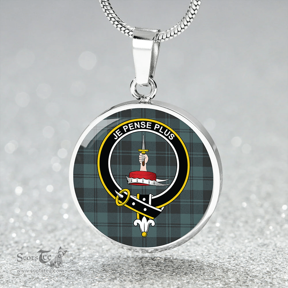 Scottish Erskine Hunting Weathered Clan Tartan Circle Necklace - Crest Classic Scottish Plaid Tartan Plaid