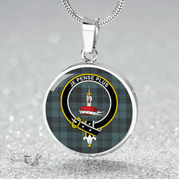 Scottish Erskine Hunting Weathered Clan Tartan Circle Necklace - Crest Classic Scottish Plaid Tartan Plaid
