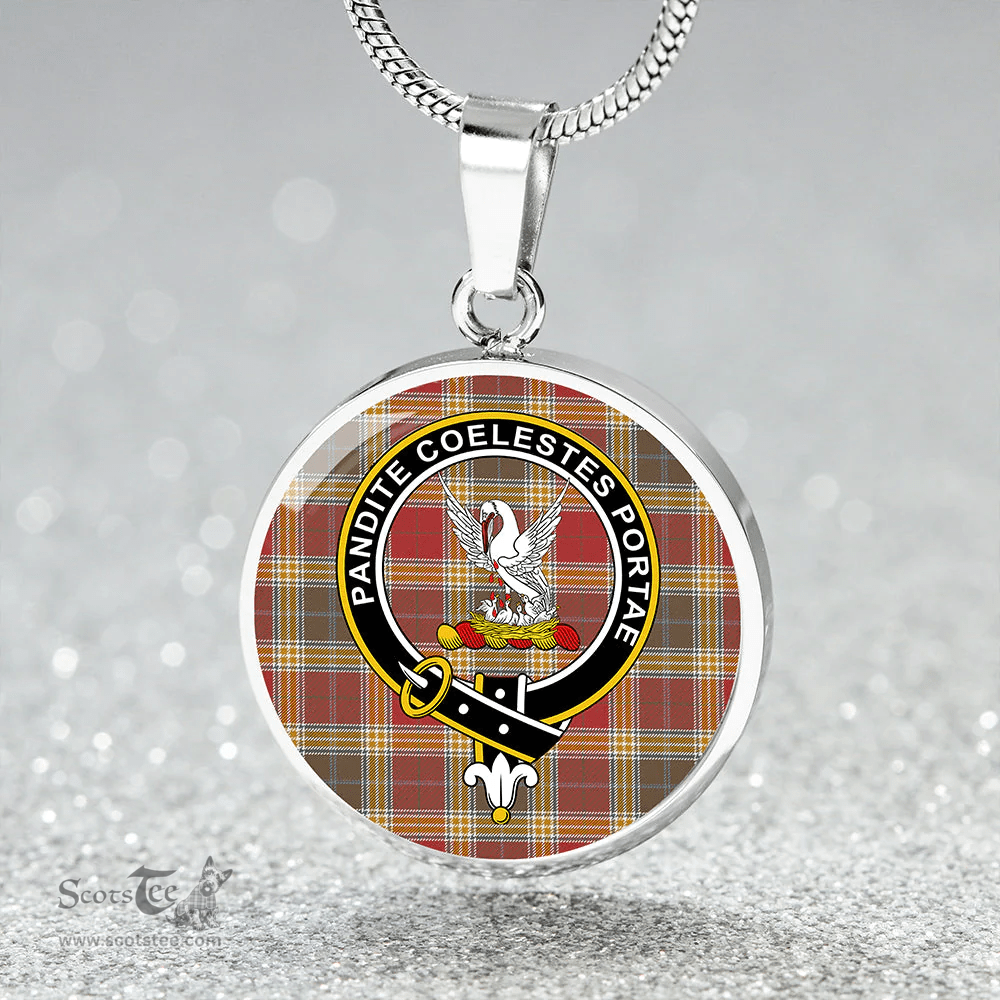 Scottish Gibson (Gibbs) Weathered Clan Tartan Circle Necklace - Crest Classic Scottish Plaid Tartan Plaid