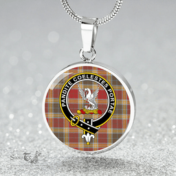 Scottish Gibson (Gibbs) Weathered Clan Tartan Circle Necklace - Crest Classic Scottish Plaid Tartan Plaid