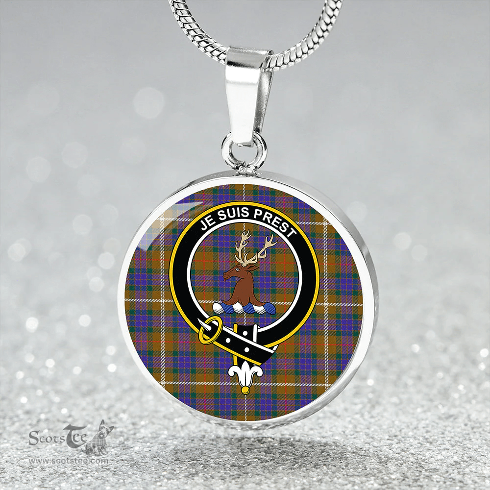 Scottish Fraser Hunting Modern Clan Tartan Circle Necklace - Crest Classic Scottish Plaid Tartan Plaid