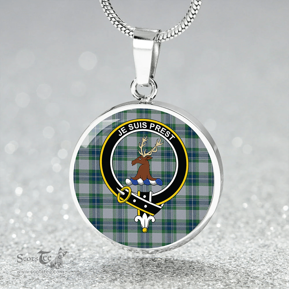 Scottish Fraser Arisaid Green Clan Tartan Circle Necklace - Crest Classic Scottish Plaid Tartan Plaid