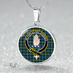 Scottish Lamont Ancient Clan Tartan Circle Necklace - Crest Classic Scottish Plaid Tartan Plaid