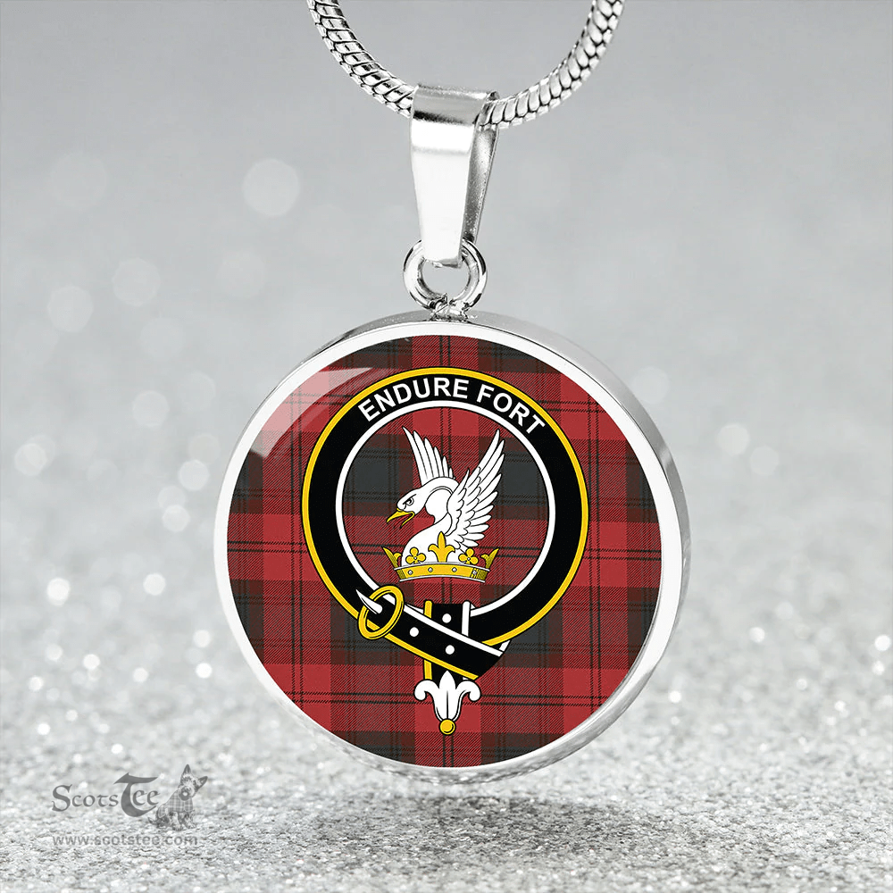 Scottish Lindsay Black lines Weathered Clan Tartan Circle Necklace - Crest Classic Scottish Plaid Tartan Plaid