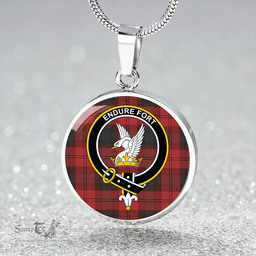 Scottish Lindsay Black lines Weathered Clan Tartan Circle Necklace - Crest Classic Scottish Plaid Tartan Plaid