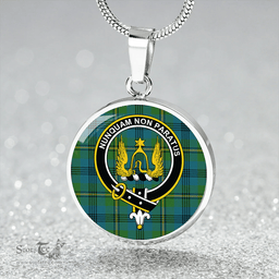 Scottish Johnstone Clans Originaux (Johnson Clans Originaux) Ancient Clan Tartan Circle Necklace - Crest Classic Scottish Plaid Tartan Plaid