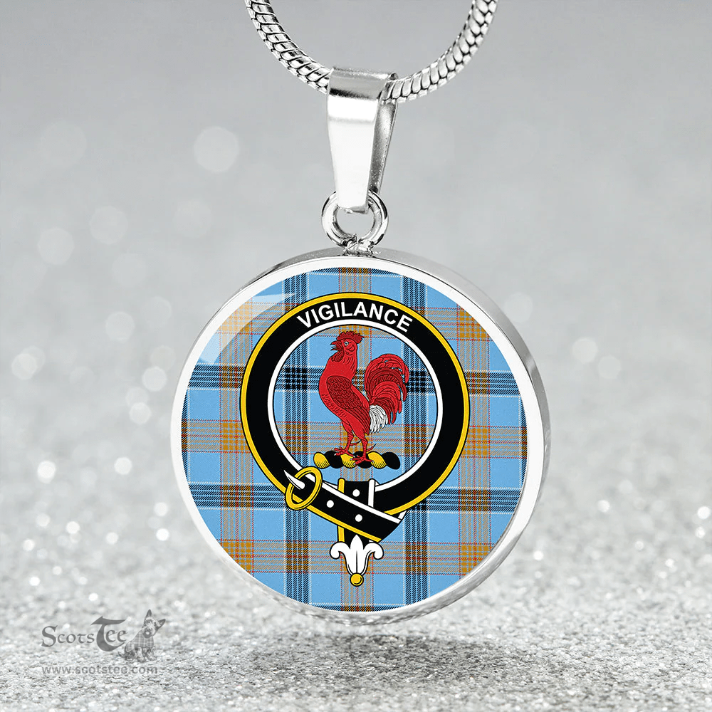 Scottish Laing (Lang) Ancient Clan Tartan Circle Necklace - Crest Classic Scottish Plaid Tartan Plaid