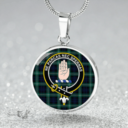Scottish Lamont Modern Clan Tartan Circle Necklace - Crest Classic Scottish Plaid Tartan Plaid
