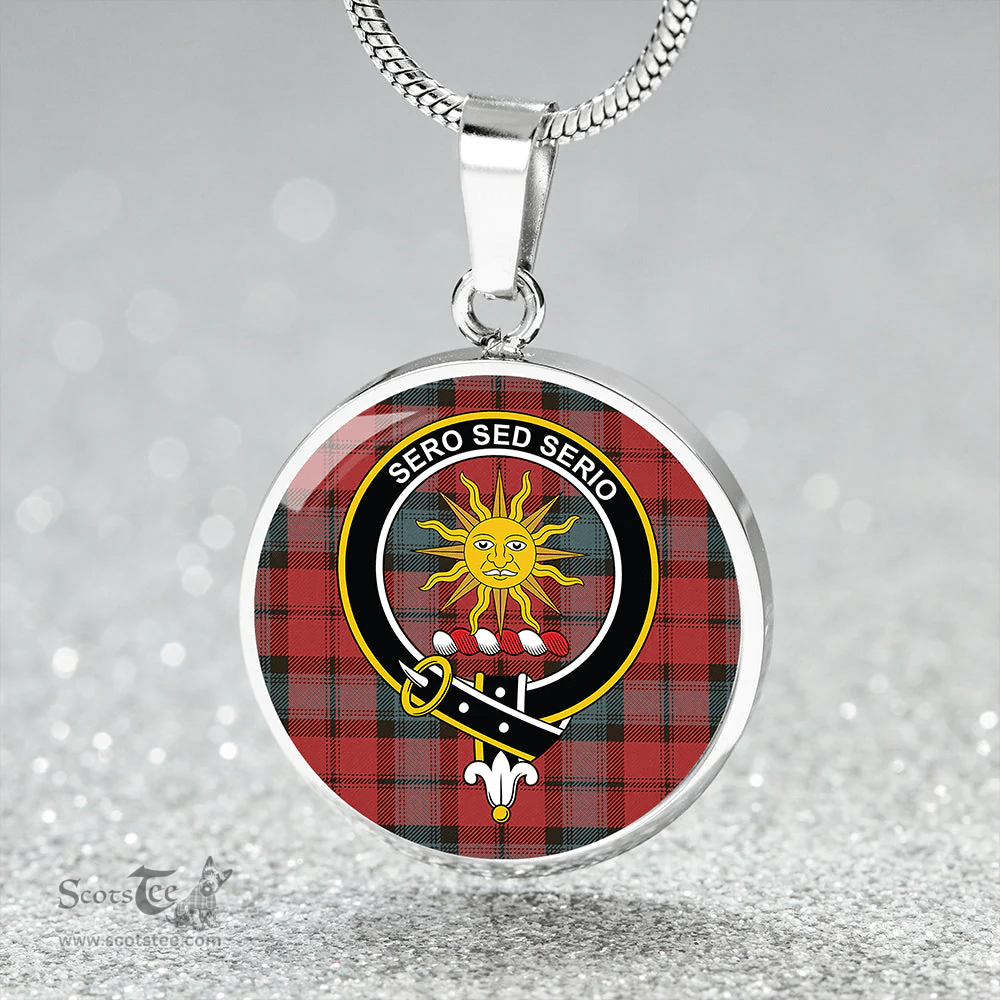 Scottish Kerr Weathered Clan Tartan Circle Necklace - Crest Classic Scottish Plaid Tartan Plaid