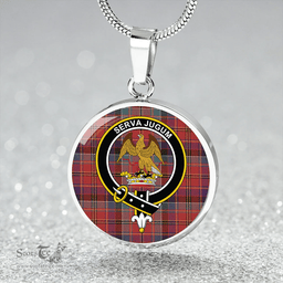 Scottish Hay and Leith Weathered Clan Tartan Circle Necklace - Crest Classic Scottish Plaid Tartan Plaid