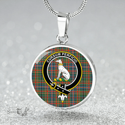 Scottish Hunter Old #2 Ancient Clan Tartan Circle Necklace - Crest Classic Scottish Plaid Tartan Plaid
