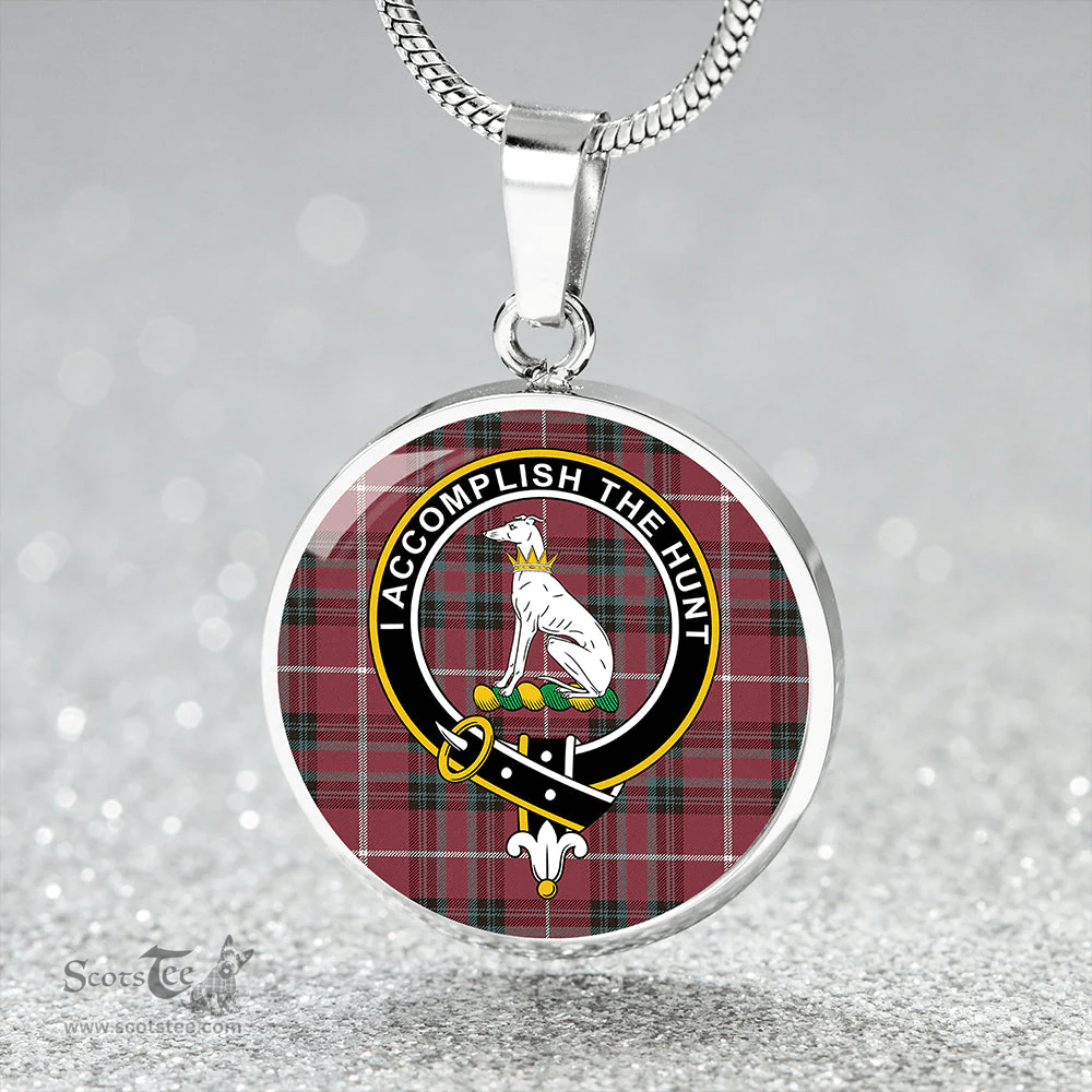 Scottish Hunter of Bute (Michael Maroon) Weathered Clan Tartan Circle Necklace - Crest Classic Scottish Plaid Tartan Plaid