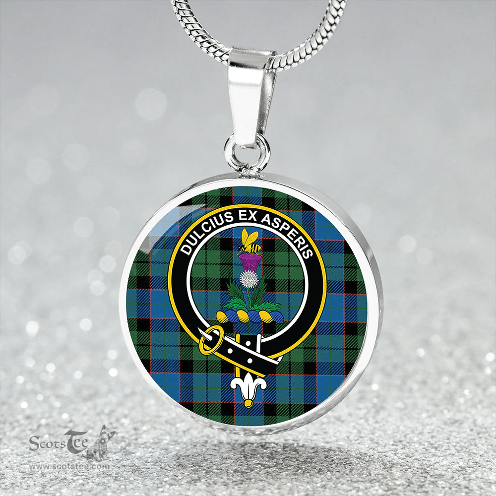 Scottish Ferguson of Balquhidder Ancient Clan Tartan Circle Necklace - Crest Classic Scottish Plaid Tartan Plaid