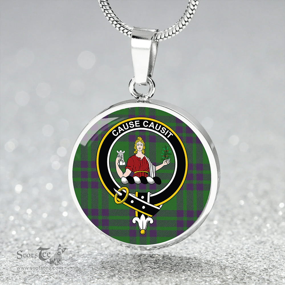 Scottish Elphinstone Ancient Clan Tartan Circle Necklace - Crest Classic Scottish Plaid Tartan Plaid