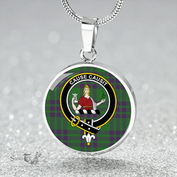 Scottish Elphinstone Ancient Clan Tartan Circle Necklace - Crest Classic Scottish Plaid Tartan Plaid