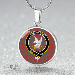 Scottish Lindsay Weathered Clan Tartan Circle Necklace - Crest Classic Scottish Plaid Tartan Plaid