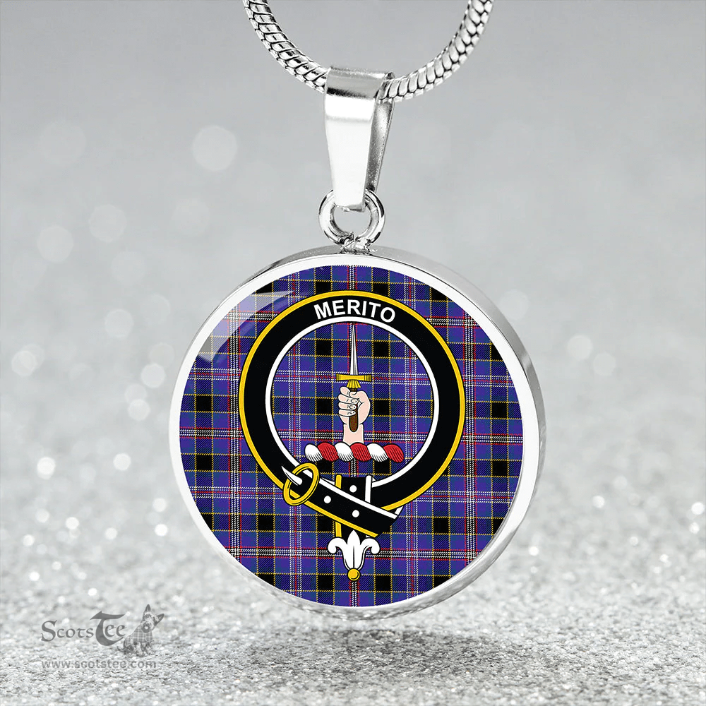 Scottish Dunlop #2 Modern Clan Tartan Circle Necklace - Crest Classic Scottish Plaid Tartan Plaid