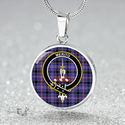 Scottish Dunlop #2 Modern Clan Tartan Circle Necklace - Crest Classic Scottish Plaid Tartan Plaid