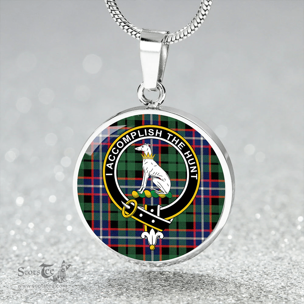 Scottish Hunter #2 (Michael #2) Modern Clan Tartan Circle Necklace - Crest Classic Scottish Plaid Tartan Plaid