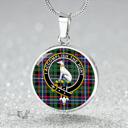 Scottish Hunter #2 (Michael #2) Modern Clan Tartan Circle Necklace - Crest Classic Scottish Plaid Tartan Plaid