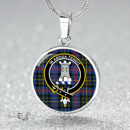 Scottish MacCallum of Berwick Modern Clan Tartan Circle Necklace - Crest Classic Scottish Plaid Tartan Plaid