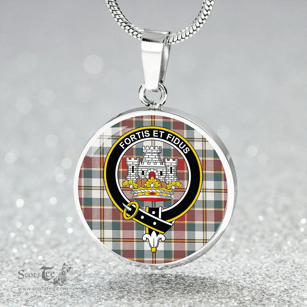 Scottish MacLachlan Dress Weathered Clan Tartan Circle Necklace - Crest Classic Scottish Plaid Tartan Plaid