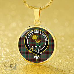 Scottish Buchan Ancient Clan Tartan Circle Necklace - Crest Classic Scottish Plaid Tartan Plaid