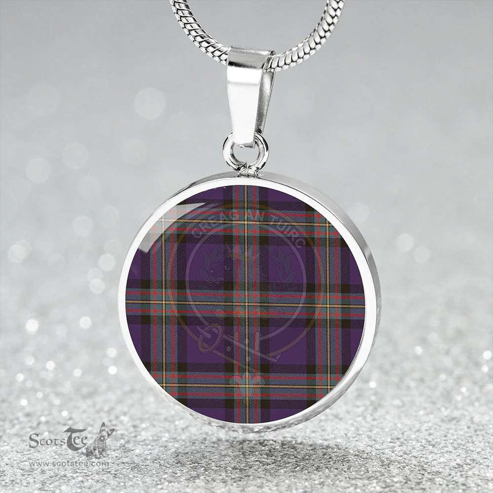 Scottish MacLaren of Broich Weathered Clan Tartan Circle Necklace - Crest Classic Scottish Plaid Tartan Plaid