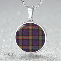 Scottish MacLaren of Broich Weathered Clan Tartan Circle Necklace - Crest Classic Scottish Plaid Tartan Plaid