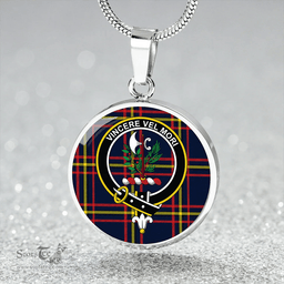 Scottish MacLaine of LochBuie Hunting (MacLaine) Modern Clan Tartan Circle Necklace - Crest Classic Scottish Plaid Tartan Plaid