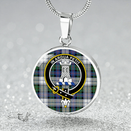 Scottish Malcolm Dress Variant Modern Clan Tartan Circle Necklace - Crest Classic Scottish Plaid Tartan Plaid