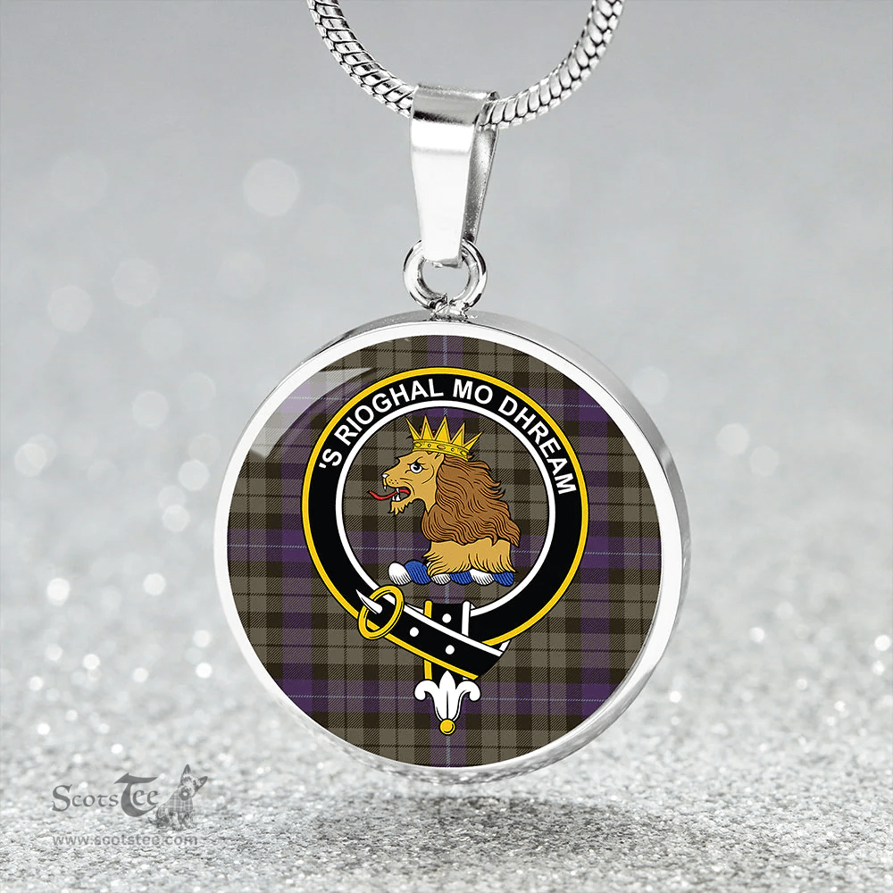 Scottish MacIntyre (MacGregor Hastie) Weathered Clan Tartan Circle Necklace - Crest Classic Scottish Plaid Tartan Plaid