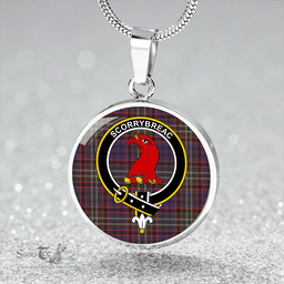 Scottish MacNicol Hunting Weathered Clan Tartan Circle Necklace - Crest Classic Scottish Plaid Tartan Plaid