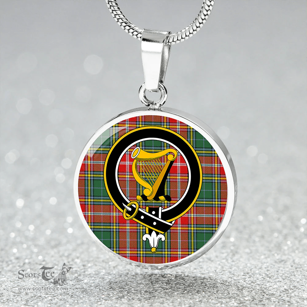 Scottish MacWhirter Modern Clan Tartan Circle Necklace - Crest Classic Scottish Plaid Tartan Plaid