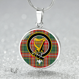 Scottish MacWhirter Modern Clan Tartan Circle Necklace - Crest Classic Scottish Plaid Tartan Plaid
