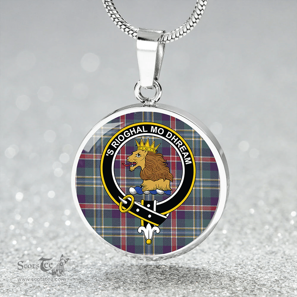 Scottish Mary, Queen of Scots Weathered Clan Tartan Circle Necklace - Crest Classic Scottish Plaid Tartan Plaid