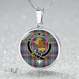 Scottish Mary, Queen of Scots Weathered Clan Tartan Circle Necklace - Crest Classic Scottish Plaid Tartan Plaid