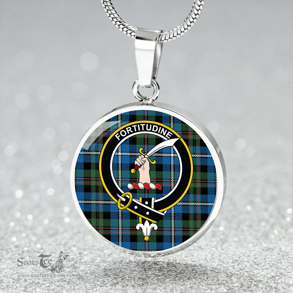 Scottish MacRae Hunting Ancient Clan Tartan Circle Necklace - Crest Classic Scottish Plaid Tartan Plaid