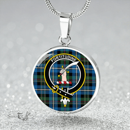 Scottish MacRae Hunting Ancient Clan Tartan Circle Necklace - Crest Classic Scottish Plaid Tartan Plaid