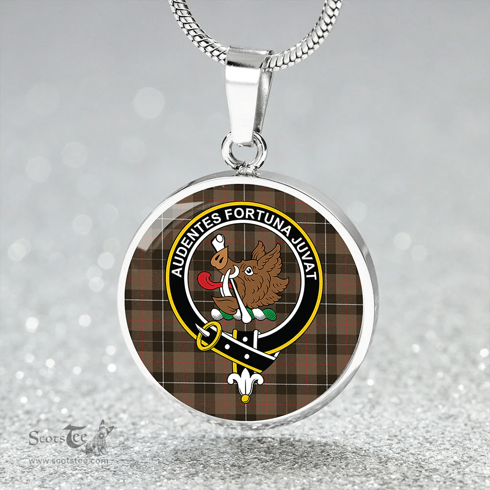 Scottish MacKinnon Hunting Weathered Clan Tartan Circle Necklace - Crest Classic Scottish Plaid Tartan Plaid