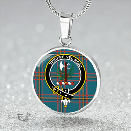 Scottish MacLaine of LochBuie Hunting (MacLaine) Ancient Clan Tartan Circle Necklace - Crest Classic Scottish Plaid Tartan Plaid