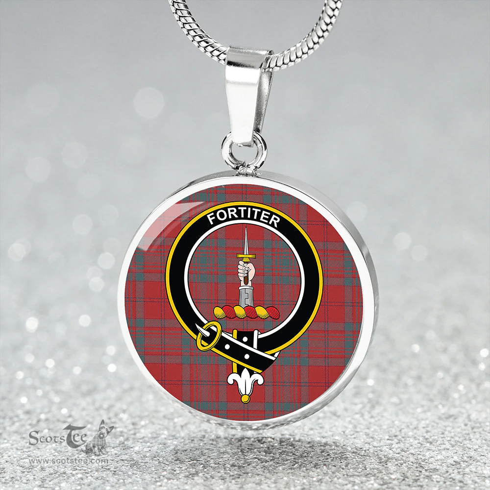Scottish MacAlister of Glenbarr Weathered Clan Tartan Circle Necklace - Crest Classic Scottish Plaid Tartan Plaid
