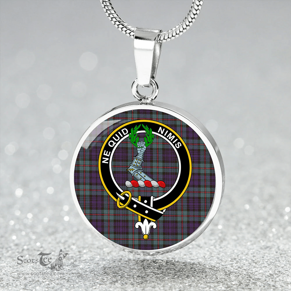 Scottish MacKinlay #2 Weathered Clan Tartan Circle Necklace - Crest Classic Scottish Plaid Tartan Plaid