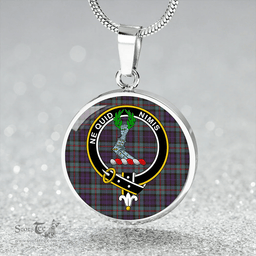 Scottish MacKinlay #2 Weathered Clan Tartan Circle Necklace - Crest Classic Scottish Plaid Tartan Plaid