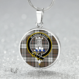 Scottish Malcolm Dress Weathered Clan Tartan Circle Necklace - Crest Classic Scottish Plaid Tartan Plaid