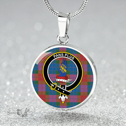 Scottish Marr Red Ancient Clan Tartan Circle Necklace - Crest Classic Scottish Plaid Tartan Plaid