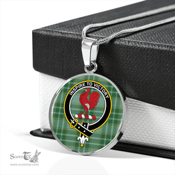 Scottish Currie Ancient Clan Tartan Circle Necklace - Crest Classic Scottish Plaid Tartan Plaid