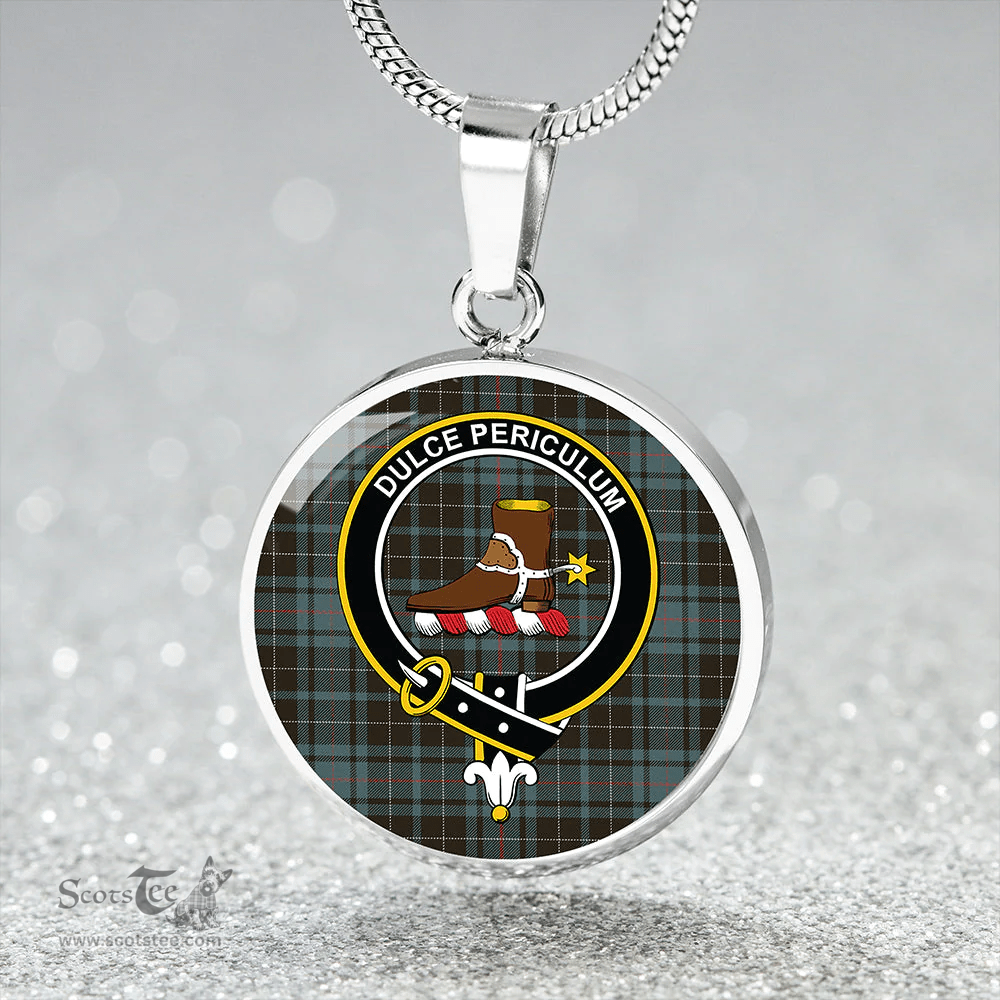 Scottish MacAulay Hunting Weathered Clan Tartan Circle Necklace - Crest Classic Scottish Plaid Tartan Plaid
