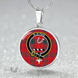 Scottish MacLintock Modern Clan Tartan Circle Necklace - Crest Classic Scottish Plaid Tartan Plaid